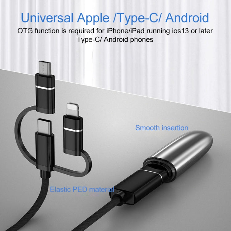 3 in 1 USB Female to Micro USB, Type-C, 8 Pin Male OTG Adapter(Black) - OTG Adapter by buy2fix | Online Shopping UK | buy2fix