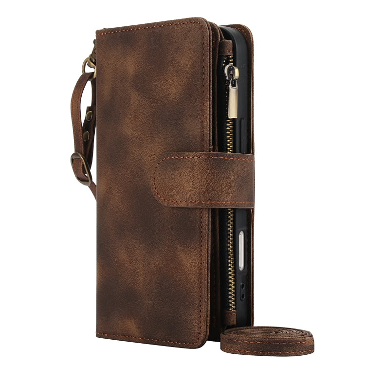 For iPhone 16 Plus Dream 9-Card Zipper Wallet RFID Leather Phone Case with Lanyard(Brown) - iPhone 16 Plus Cases by buy2fix | Online Shopping UK | buy2fix