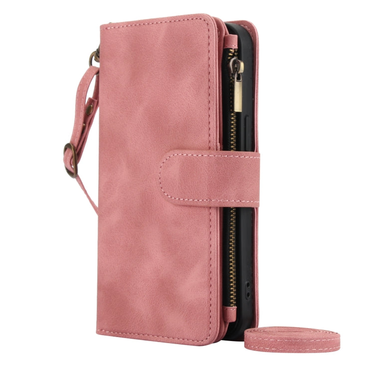 For iPhone 16 Pro Dream 9-Card Zipper Wallet RFID Leather Phone Case with Lanyard(Rose Gold) - iPhone 16 Pro Cases by buy2fix | Online Shopping UK | buy2fix