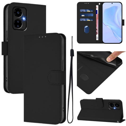 For Boost MobIle Celero 5G 2024 / 3 5G Skin Feel Solid Color Leather Phone Case with Lanyard(Black) - More Brand by buy2fix | Online Shopping UK | buy2fix