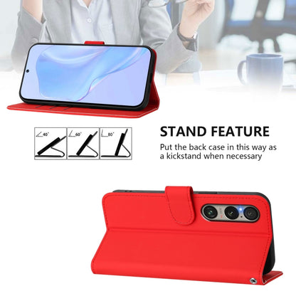 For Sony Xperia 1 VI 2024 Skin Feel Solid Color Leather Phone Case with Lanyard(Red) - Sony Cases by buy2fix | Online Shopping UK | buy2fix