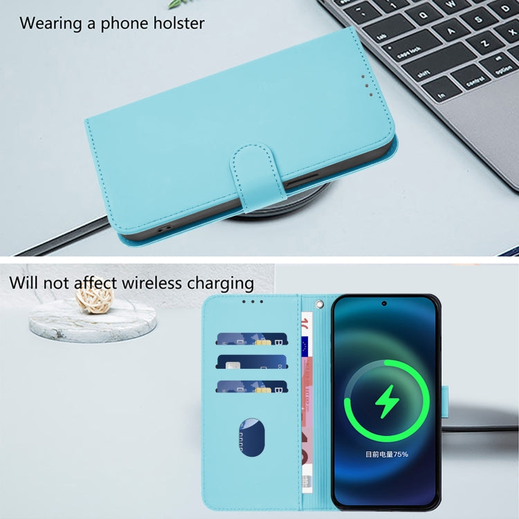 For iPhone 16 Skin Feel Solid Color Leather Phone Case with Lanyard(Sky Blue) - iPhone 16 Cases by buy2fix | Online Shopping UK | buy2fix