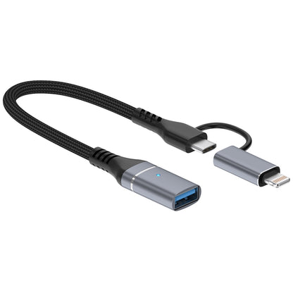 ADS-619 2 in 1 Type-C and 8 Pin to USB 3.0 OTG Adapter(Grey) - OTG Adapter by buy2fix | Online Shopping UK | buy2fix