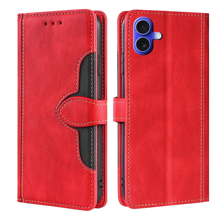 For iPhone 16 Plus Skin Feel Magnetic Buckle Leather Phone Case(Red) - iPhone 16 Plus Cases by buy2fix | Online Shopping UK | buy2fix