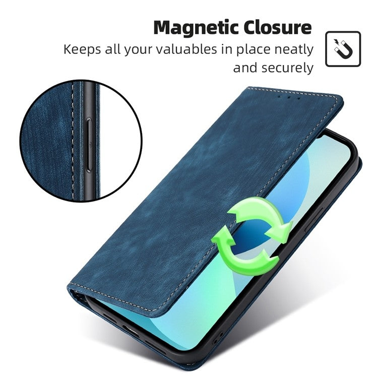 For iPhone 16 RFID Anti-theft Brush Magnetic Leather Phone Case(Blue) - iPhone 16 Cases by buy2fix | Online Shopping UK | buy2fix