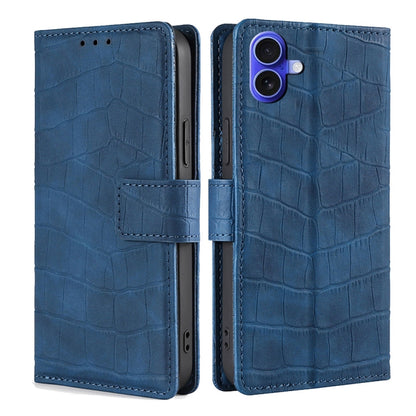 For iPhone 16 Plus Skin Feel Crocodile Magnetic Clasp Leather Phone Case(Blue) - iPhone 16 Plus Cases by buy2fix | Online Shopping UK | buy2fix