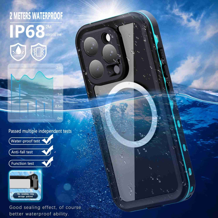 For iPhone 16 Pro RedPepper Transparent Dot IP68 Waterproof Triple-proof MagSafe Phone Case(Black Blue) - iPhone 16 Plus Cases by RedPepper | Online Shopping UK | buy2fix