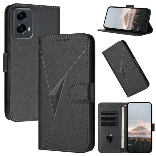 For Motorola Moto G 5G 2024 Triangle Pattern Buckle Clasp Leather Phone Case(Black) - Motorola Cases by buy2fix | Online Shopping UK | buy2fix