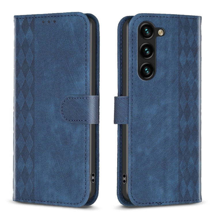 For Samsung Galaxy S25+ 5G Plaid Embossed Leather Phone Case(Blue) - Galaxy S25+ 5G Cases by buy2fix | Online Shopping UK | buy2fix