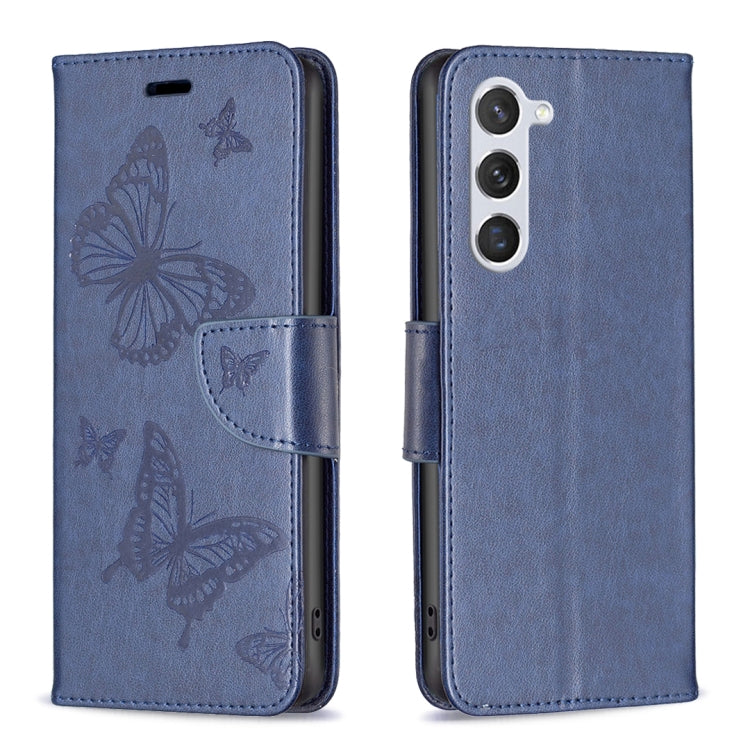 For Samsung Galaxy S25 5G Embossing Two Butterflies Pattern Leather Phone Case(Blue) - Galaxy S25 5G Cases by buy2fix | Online Shopping UK | buy2fix