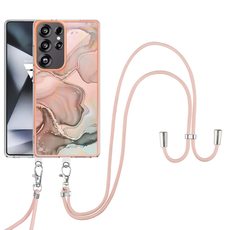 For Samsung Galaxy S25 Ultra 5G Electroplating Marble Dual-side IMD Phone Case with Lanyard(Rose Gold 015) - Galaxy S25 Ultra 5G Cases by buy2fix | Online Shopping UK | buy2fix