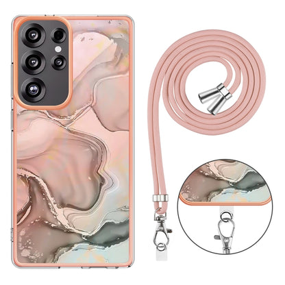 For Samsung Galaxy S25 Ultra 5G Electroplating Marble Dual-side IMD Phone Case with Lanyard(Rose Gold 015) - Galaxy S25 Ultra 5G Cases by buy2fix | Online Shopping UK | buy2fix