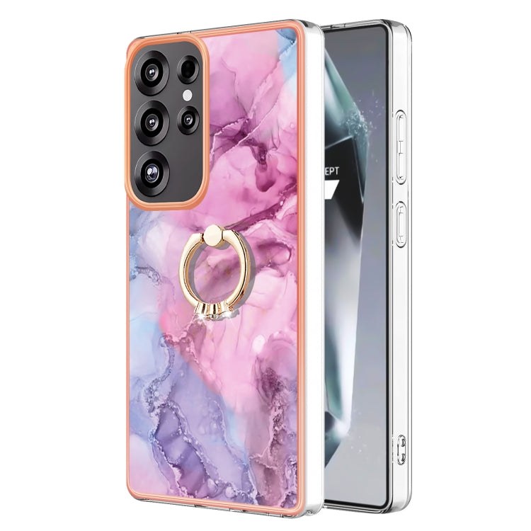 For Samsung Galaxy S25 Ultra 5G Electroplating Marble Dual-side IMD Phone Case with Ring(Pink 013) - Galaxy S25 Ultra 5G Cases by buy2fix | Online Shopping UK | buy2fix