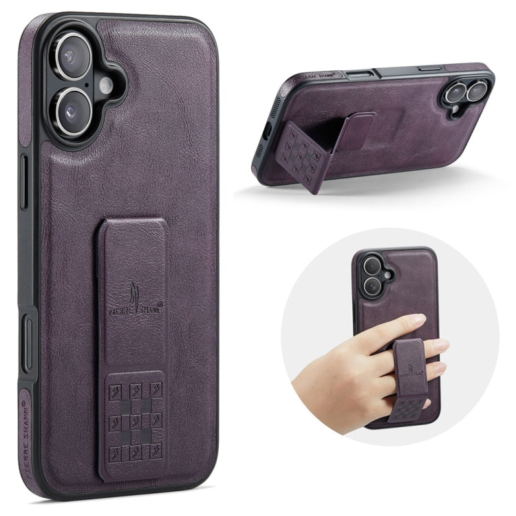 For iPhone 16 Plus Fierre Shann Oil Wax Cow Leather Holder Back Phone Case(Purple) - iPhone 16 Plus Cases by FIERRE SHANN | Online Shopping UK | buy2fix