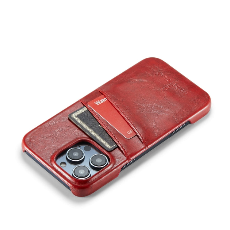 For iPhone 16 Pro Max Fierre Shann Retro Oil Wax Texture Card Slots PU Leather Phone Case(Red) - iPhone 16 Pro Max Cases by FIERRE SHANN | Online Shopping UK | buy2fix