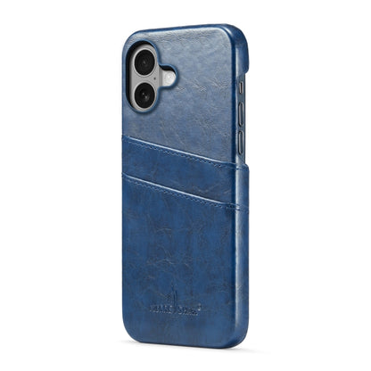 For iPhone 16 Plus Fierre Shann Retro Oil Wax Texture Card Slots PU Leather Phone Case(Blue) - iPhone 16 Plus Cases by FIERRE SHANN | Online Shopping UK | buy2fix