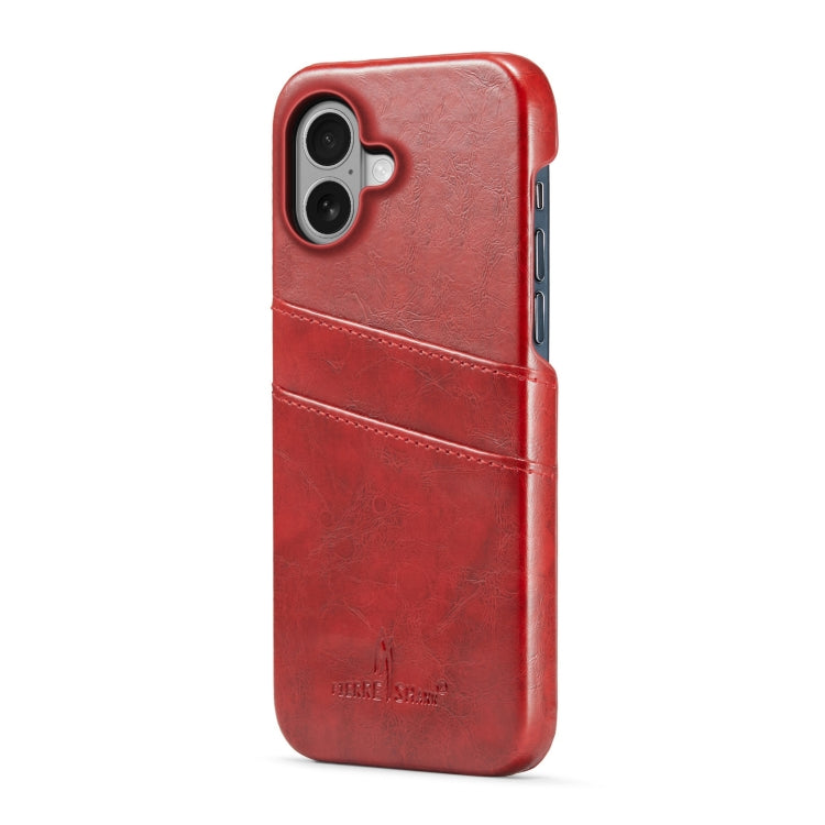 For iPhone 16 Fierre Shann Retro Oil Wax Texture Card Slots PU Leather Phone Case(Red) - iPhone 16 Cases by FIERRE SHANN | Online Shopping UK | buy2fix