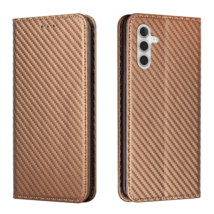 For Samsung Galaxy S25+ 5G Carbon Fiber Texture Magnetic Flip Leather Phone Case(Brown) - Galaxy S25+ 5G Cases by buy2fix | Online Shopping UK | buy2fix