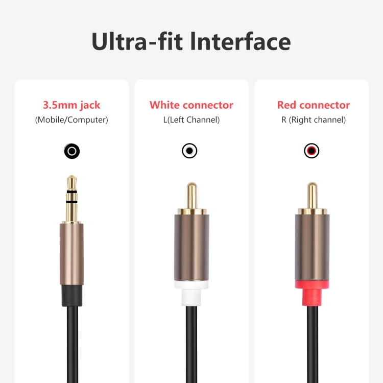 3.5mm Male to 2 RCA Male Audio Cable Amplifier Connector, Length:3m(Black Grey) - RCA Cable by buy2fix | Online Shopping UK | buy2fix