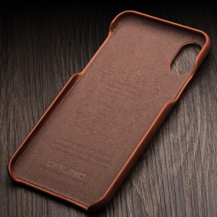 For iPhone X / XS QIALINO Shockproof Cowhide Leather Protective Case with Card Slot(Light Brown) - More iPhone Cases by QIALINO | Online Shopping UK | buy2fix