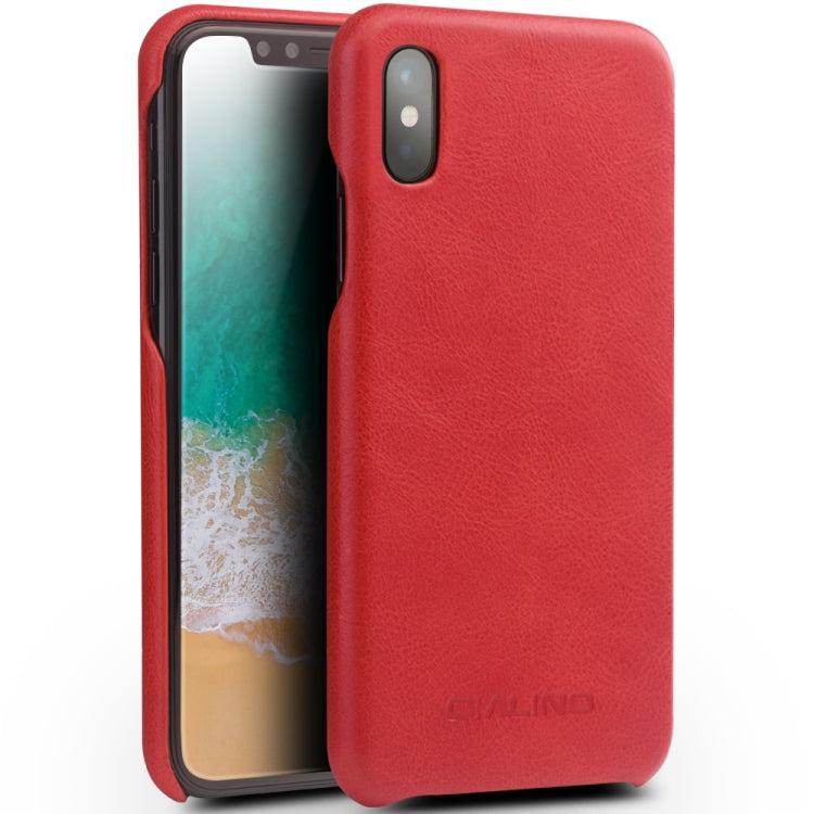 For iPhone X / XS QIALINO Shockproof Cowhide Leather Protective Case(Red) - More iPhone Cases by QIALINO | Online Shopping UK | buy2fix