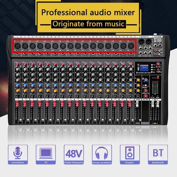 XTUGA CT160X 16-Channels Audio Mixer DJ Mixing Console with 48V Power Supply(AU Plug) - Live Sound Effects Processors by XTUGA | Online Shopping UK | buy2fix