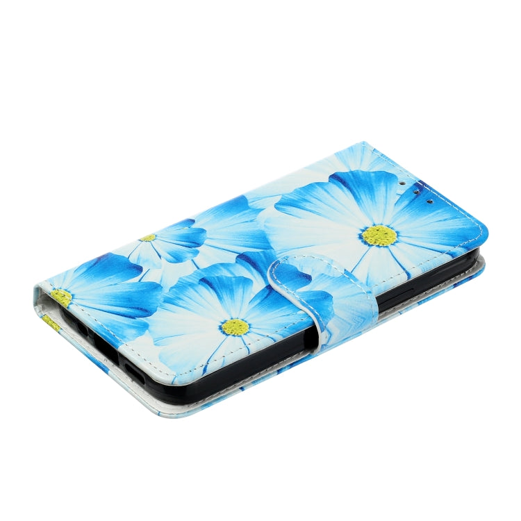 For Samsung Galaxy S25 5G Colored Drawing Marble Pattern Leather Phone Case(Blue Flower) - Galaxy S25 5G Cases by buy2fix | Online Shopping UK | buy2fix