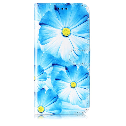 For Samsung Galaxy S25+ 5G Colored Drawing Marble Pattern Leather Phone Case(Blue Flower) - Galaxy S25+ 5G Cases by buy2fix | Online Shopping UK | buy2fix