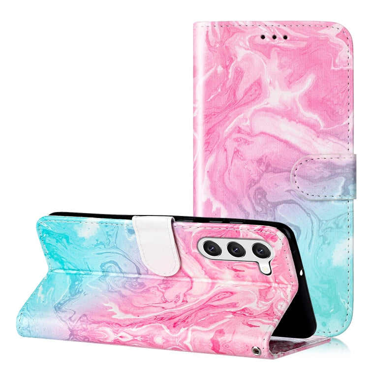 For Samsung Galaxy S25+ 5G Colored Drawing Marble Pattern Leather Phone Case(Pink Green Marble) - Galaxy S25+ 5G Cases by buy2fix | Online Shopping UK | buy2fix