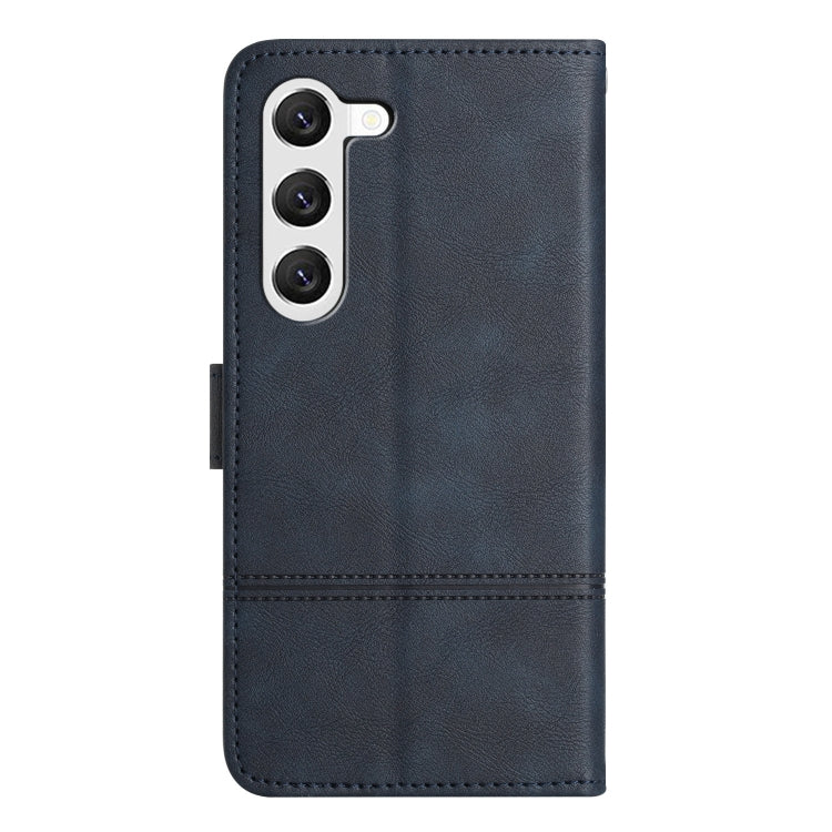 For Samsung Galaxy S25 5G Cowhide Texture Stitching Leather Phone Case(Dark Blue) - Galaxy S25 5G Cases by buy2fix | Online Shopping UK | buy2fix