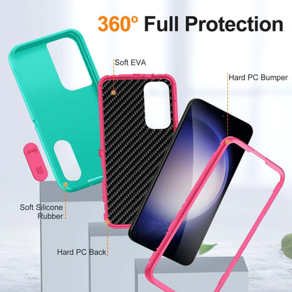 For Samsung Galaxy S24 / S25 5G Rugged PC Hybrid Silicone Phone Case with Holder(Light Green+Rose Red) - Galaxy S25 5G Cases by buy2fix | Online Shopping UK | buy2fix