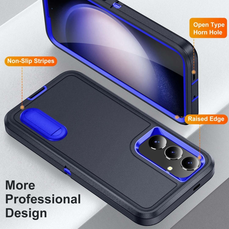 For Samsung Galaxy S24+ / S25+ 5G Rugged PC Hybrid Silicone Phone Case with Holder(Dark Blue+Royal Blue) - Galaxy S25+ 5G Cases by buy2fix | Online Shopping UK | buy2fix