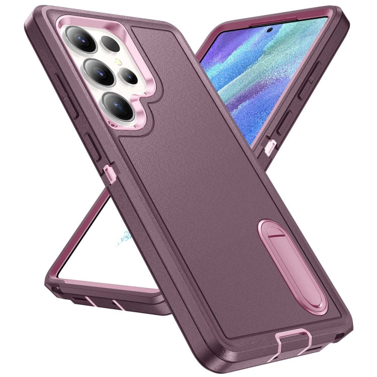 For Samsung Galaxy S25 Ultra 5G Rugged PC Hybrid Silicone Phone Case with Holder(Purple+Pink) - Galaxy S25 Ultra 5G Cases by buy2fix | Online Shopping UK | buy2fix