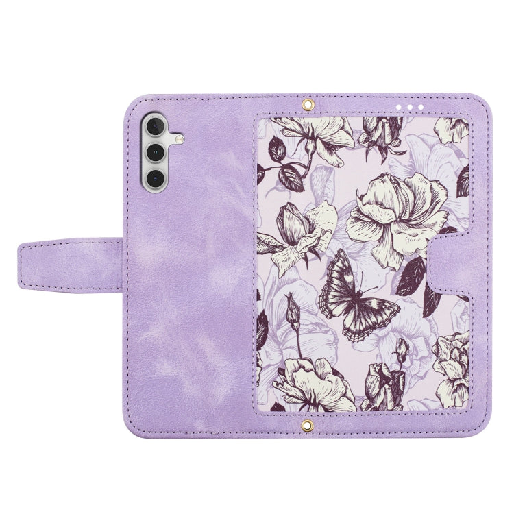 For Samsung Galaxy S25 5G Floral Pattern Leather Phone Case with Lanyard(Light Purple) - Galaxy S25 5G Cases by buy2fix | Online Shopping UK | buy2fix