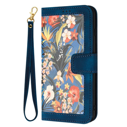 For Samsung Galaxy S25 5G Floral Pattern Leather Phone Case with Lanyard(Dark Blue) - Galaxy S25 5G Cases by buy2fix | Online Shopping UK | buy2fix