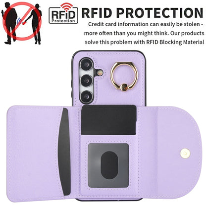 For Samsung Galaxy S25 5G Ring Holder Card Bag Skin Feel Phone Case(Purple) - Galaxy S25 5G Cases by buy2fix | Online Shopping UK | buy2fix