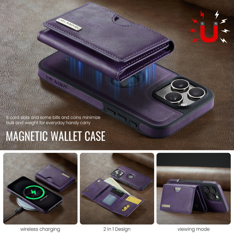 For iPhone 16 Pro Max DG.MING M6 Series RFID Tri-fold Card Bag Removable Leather Phone Case(Purple) - iPhone 16 Pro Max Cases by DG.MING | Online Shopping UK | buy2fix