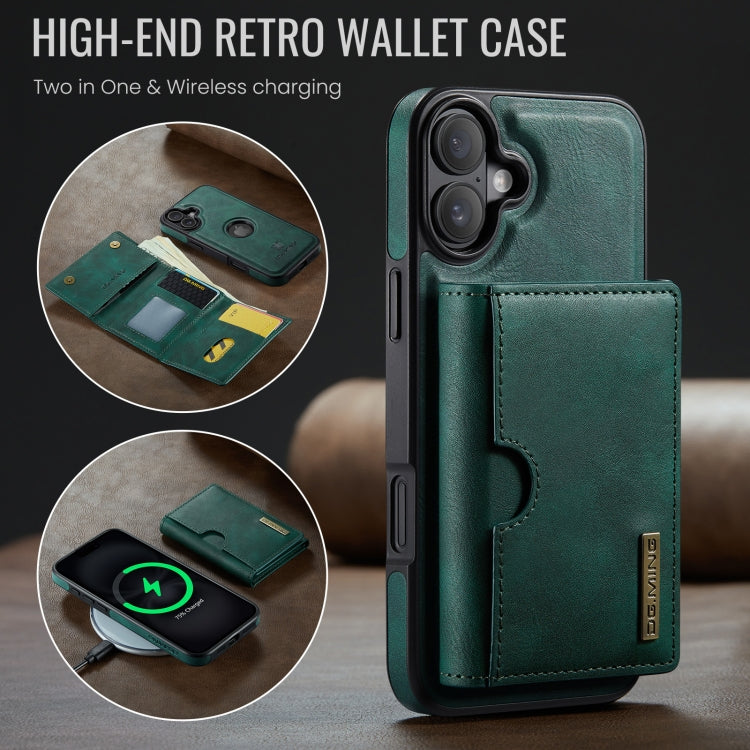 For iPhone 16 Plus DG.MING M6 Series RFID Tri-fold Card Bag Removable Leather Phone Case(Green) - iPhone 16 Plus Cases by DG.MING | Online Shopping UK | buy2fix