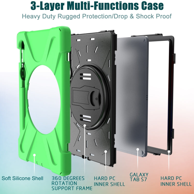 For Samsung Galaxy Tab S9 / Galaxy Tab S8 / Galaxy Tab S7 (2020) T870 Shockproof Colorful Silicone + PC Protective Case with Holder & Shoulder Strap & Hand Strap & Pen Slot(Green) - Galaxy Tab S8 Cases by buy2fix | Online Shopping UK | buy2fix