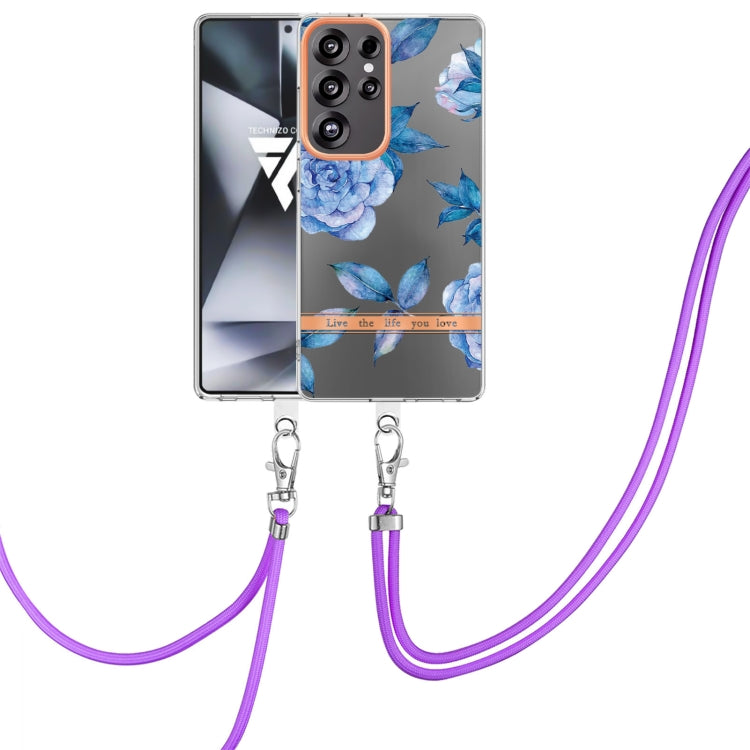 For Samsung Galaxy S25 Ultra 5G Flowers and Plants Series IMD TPU Phone Case with Lanyard(Orchid Peony) - Galaxy S25 Ultra 5G Cases by buy2fix | Online Shopping UK | buy2fix