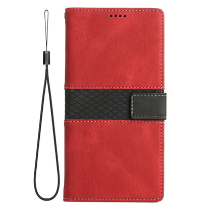 For Samsung Galaxy S25+ 5G Grid Stitching Leather Phone Case with Lanyard(Red) - Galaxy S25+ 5G Cases by buy2fix | Online Shopping UK | buy2fix