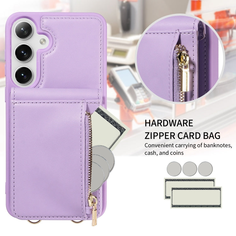 For Samsung Galaxy S25+ 5G Crossbody Lanyard Zipper Wallet Leather Phone Case(Purple) - Galaxy S25+ 5G Cases by buy2fix | Online Shopping UK | buy2fix