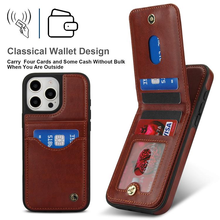 For iPhone 16 Pro AwQuer Vertical Flip Card Bag Holder Leather Phone Case(Brown) - iPhone 16 Pro Cases by Awquer | Online Shopping UK | buy2fix