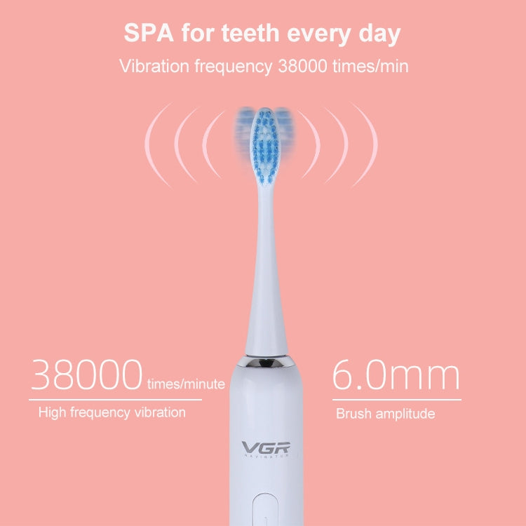 VGR V-805 IPX7 USB Magnetic Suspension Sonic Shock Toothbrush with Memory Function(White) - Toothbrushes by VGR | Online Shopping UK | buy2fix