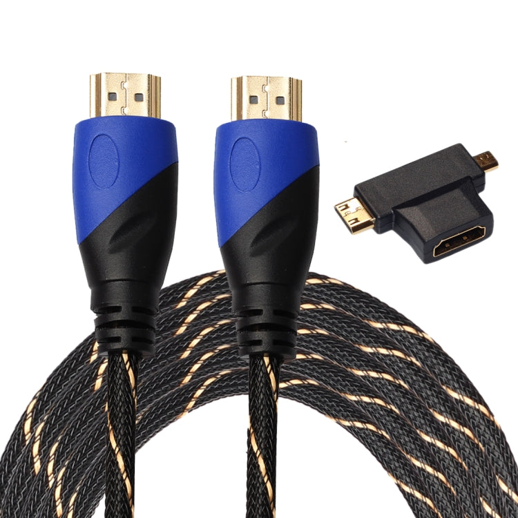 5m HDMI 1.4 Version 1080P Woven Net Line Blue Black Head HDMI Male to HDMI Male Audio Video Connector Cable with Mini HDMI & Micro HDMI & HDMI 3 in 1 Adapter Set - Cable by buy2fix | Online Shopping UK | buy2fix