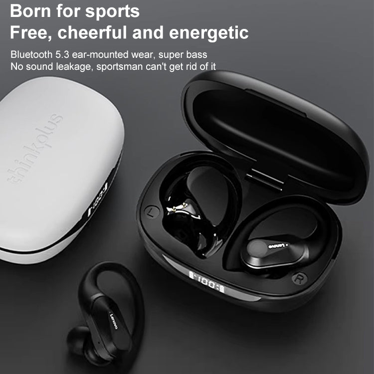 Lenovo LP75 IPX5 Waterproof Ear-mounted Bluetooth Earphone with LED Digital Display (Black) - Bluetooth Earphone by Lenovo | Online Shopping UK | buy2fix