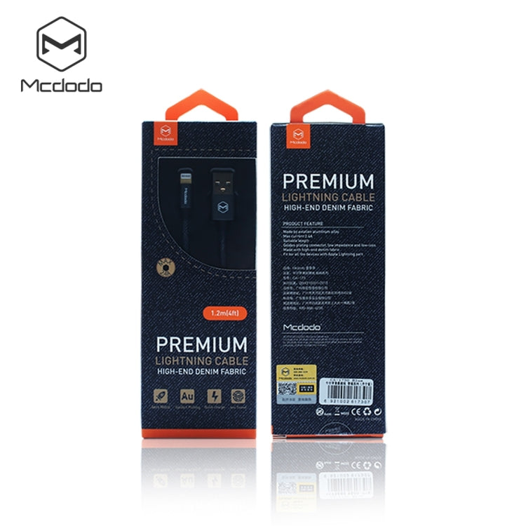 Mcdodo CA-1730 1.2m 2.4A Reversible 8 Pin to USB Denim Cover TPE Jacket Data Sync Charging Cable with Aero Aluminum Head for iPhone, iPad (Denim Blue) - Normal Style Cable by Mcdodo | Online Shopping UK | buy2fix