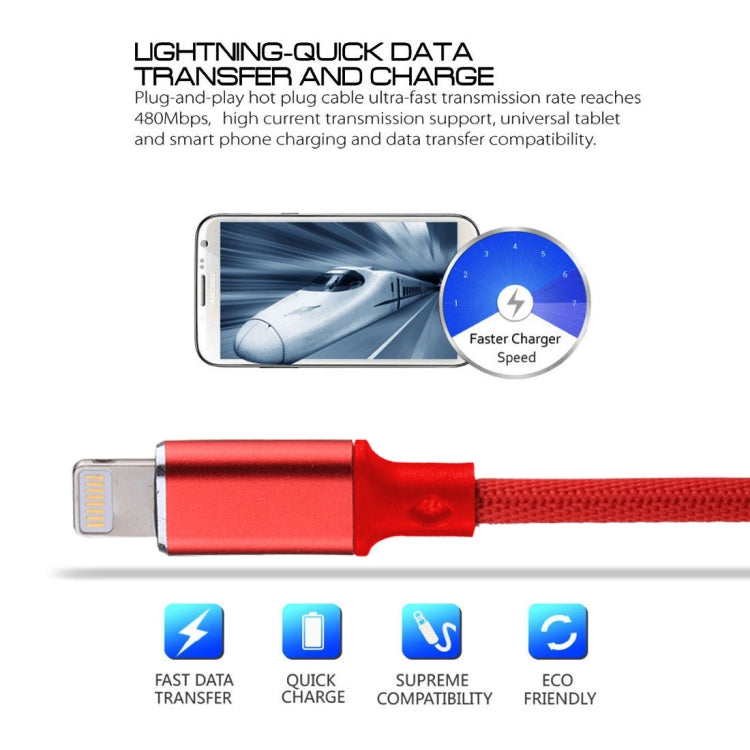 1m 2A USB to 8 Pin Nylon Weave Style Data Sync Charging Cable(Red) - Normal Style Cable by buy2fix | Online Shopping UK | buy2fix