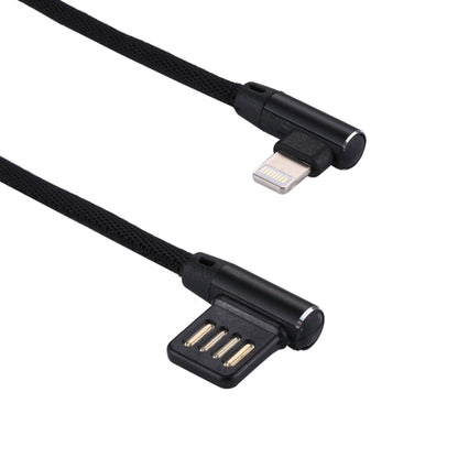 1m 2.4A Output USB to 8 Pin Double Elbow Design Nylon Weave Style Data Sync Charging Cable(Black) - Normal Style Cable by buy2fix | Online Shopping UK | buy2fix