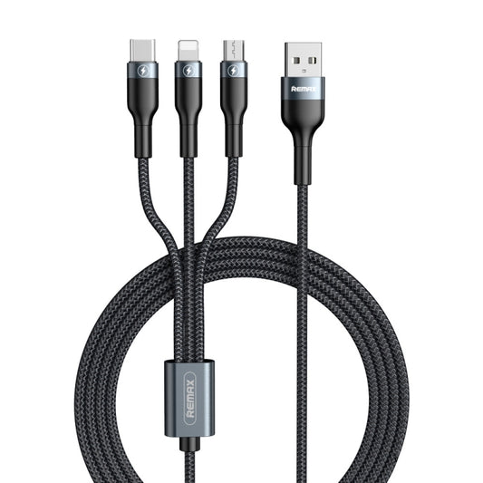 REMAX RC-070TH 1.2m 2A 3 in 1 USB to 8 Pin & USB-C / Type-C & Micro USB Charging Cable(Black) - Multifunction Cable by REMAX | Online Shopping UK | buy2fix